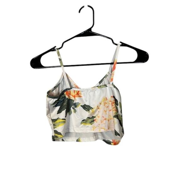 SHEIN white Multi Color Floral Cropped Stretch Tank Top Women Sz XS - Picture 2 of 6